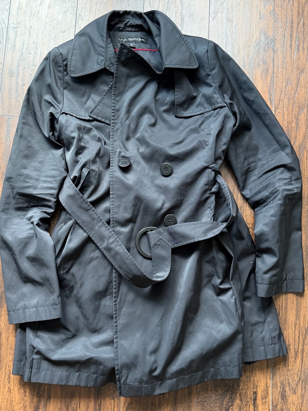Via Spiga Men's Black Double-Breasted Trench with D-Ring Belt